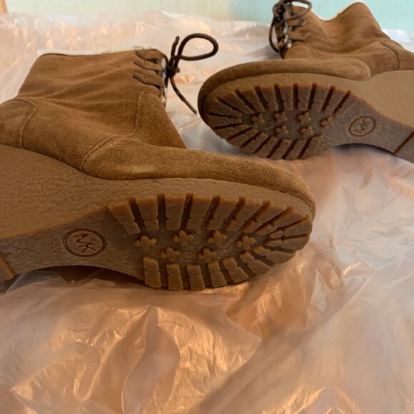 Camel Michael Kors Suede Leather Wedge Booties - Picture 3 of 3